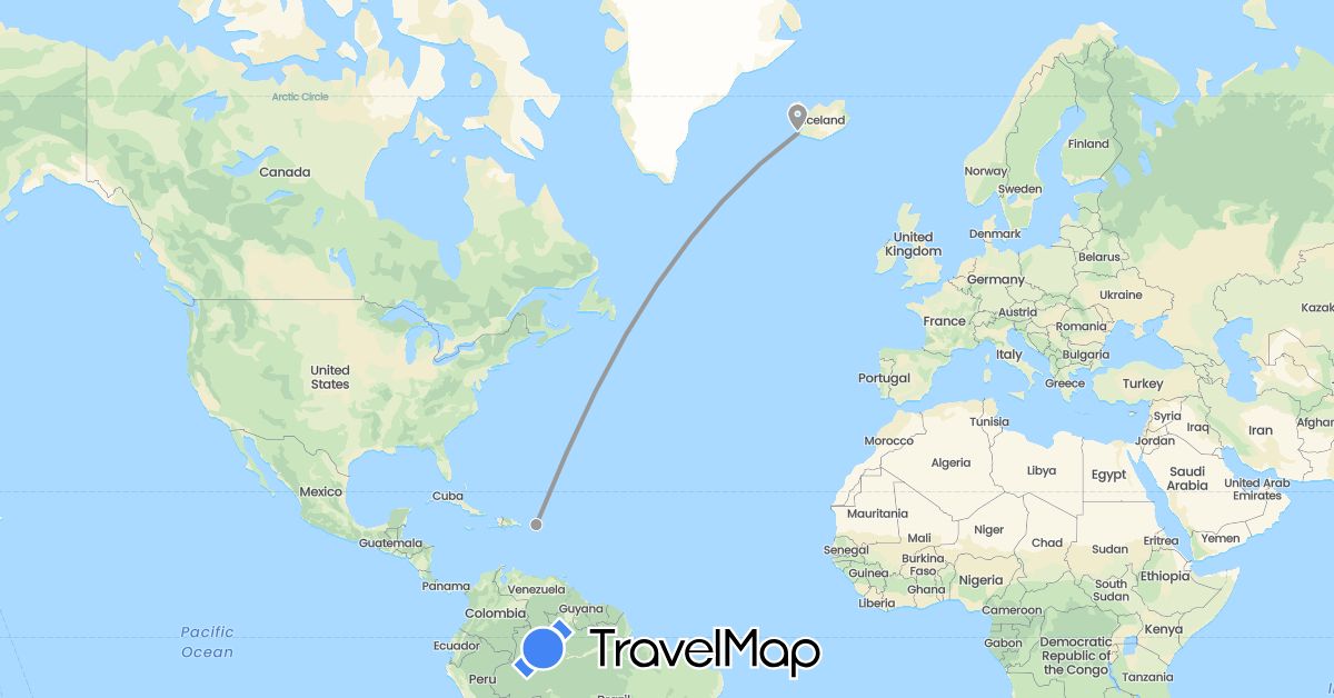 TravelMap itinerary: driving, plane in Iceland, Puerto Rico (Europe, North America)